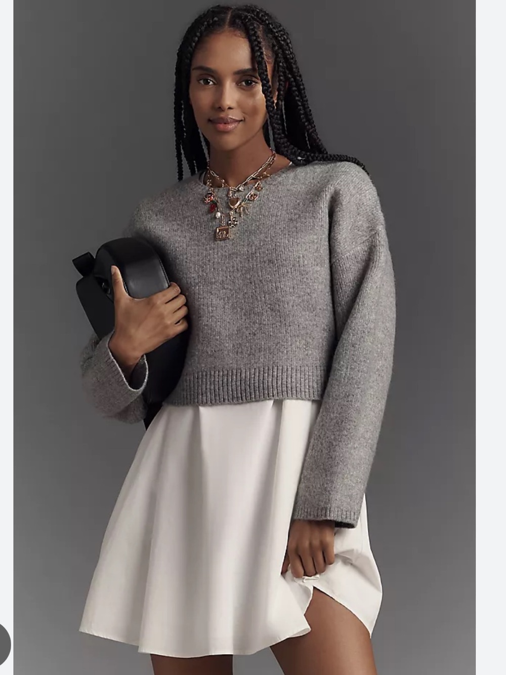 English Factory Gray Cropped Sweater with Scoop Crew